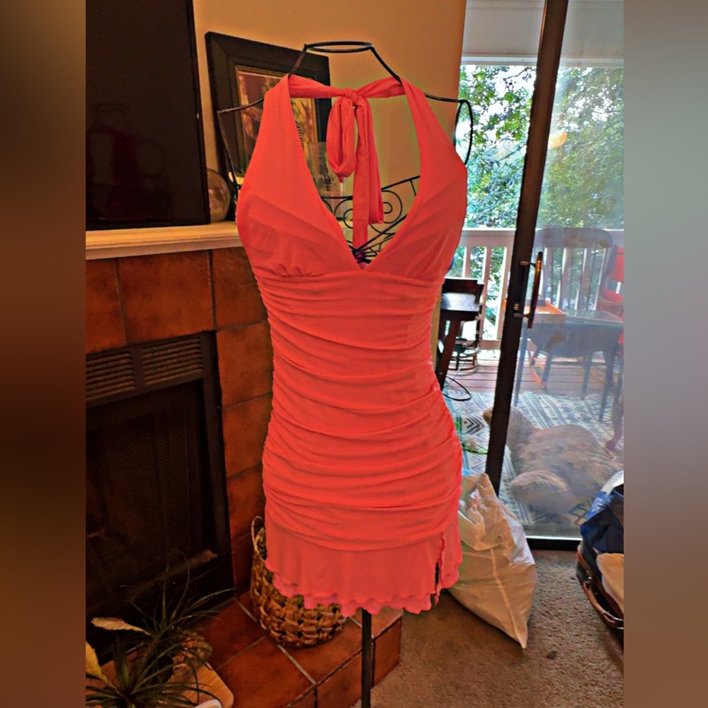 Elegant Pink Halter Swim Dress